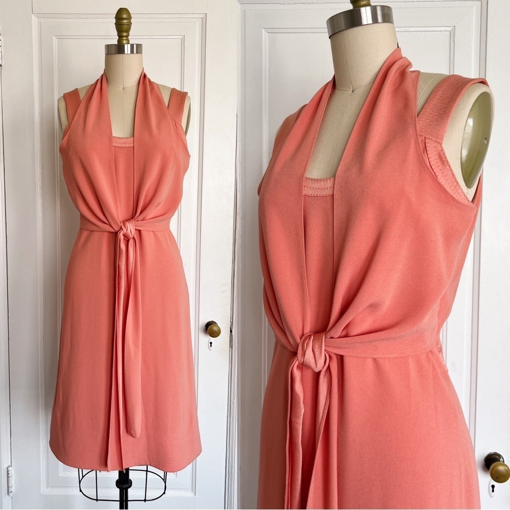Tory Burch • Kaaren Dress tie front a-line coral peach salmon halter sleeveless